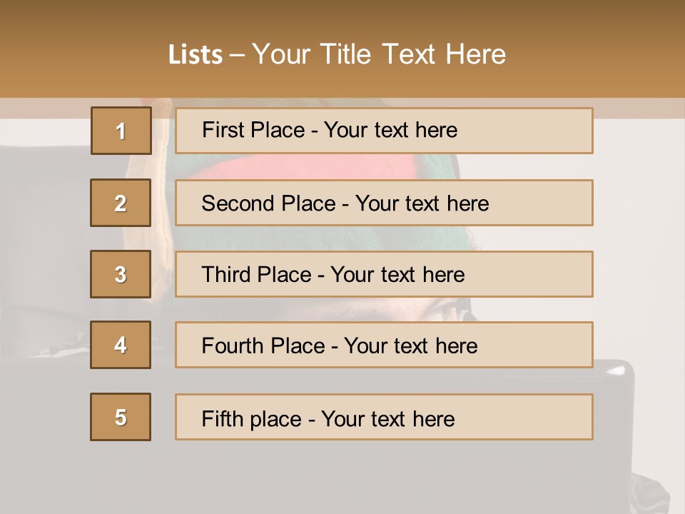 A Man Wearing A Elf Hat Sitting In Front Of A Laptop PowerPoint Template