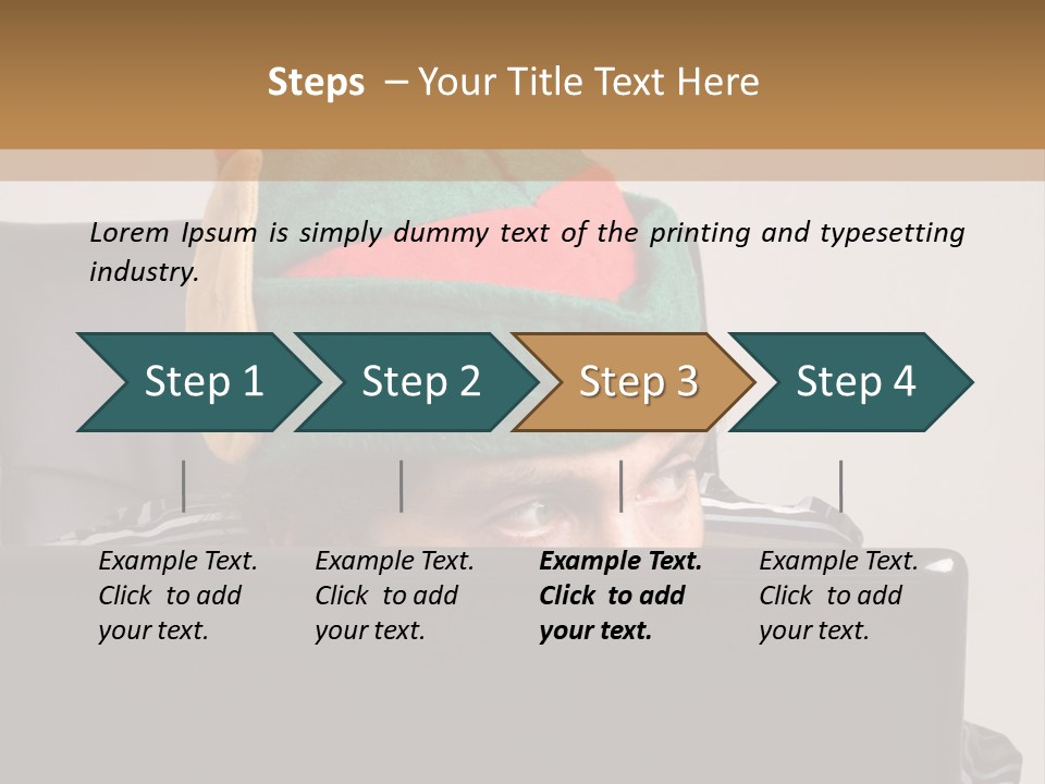A Man Wearing A Elf Hat Sitting In Front Of A Laptop PowerPoint Template