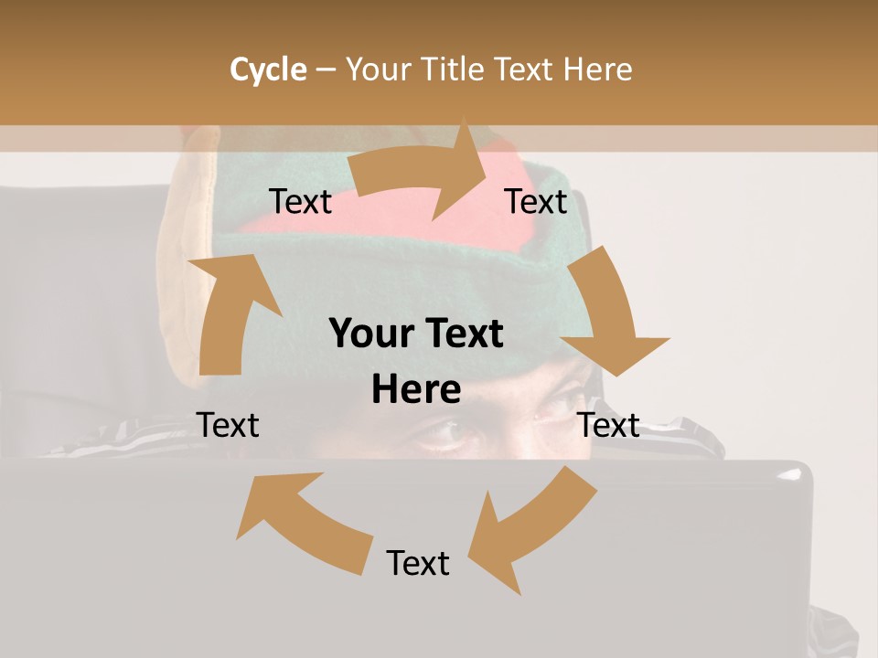 A Man Wearing A Elf Hat Sitting In Front Of A Laptop PowerPoint Template