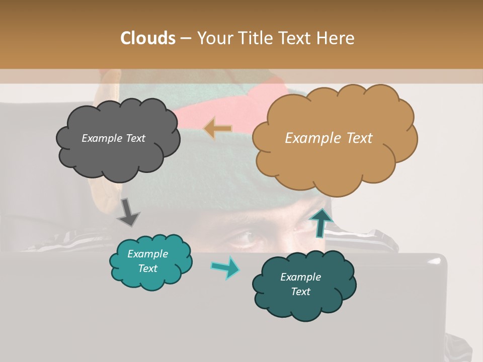 A Man Wearing A Elf Hat Sitting In Front Of A Laptop PowerPoint Template