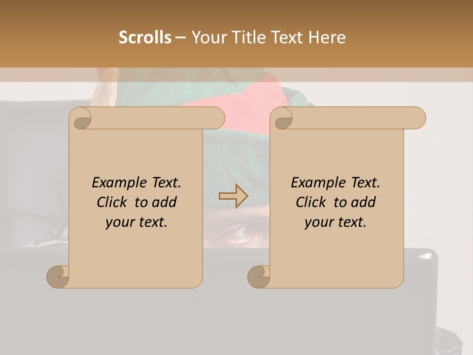 A Man Wearing A Elf Hat Sitting In Front Of A Laptop PowerPoint Template