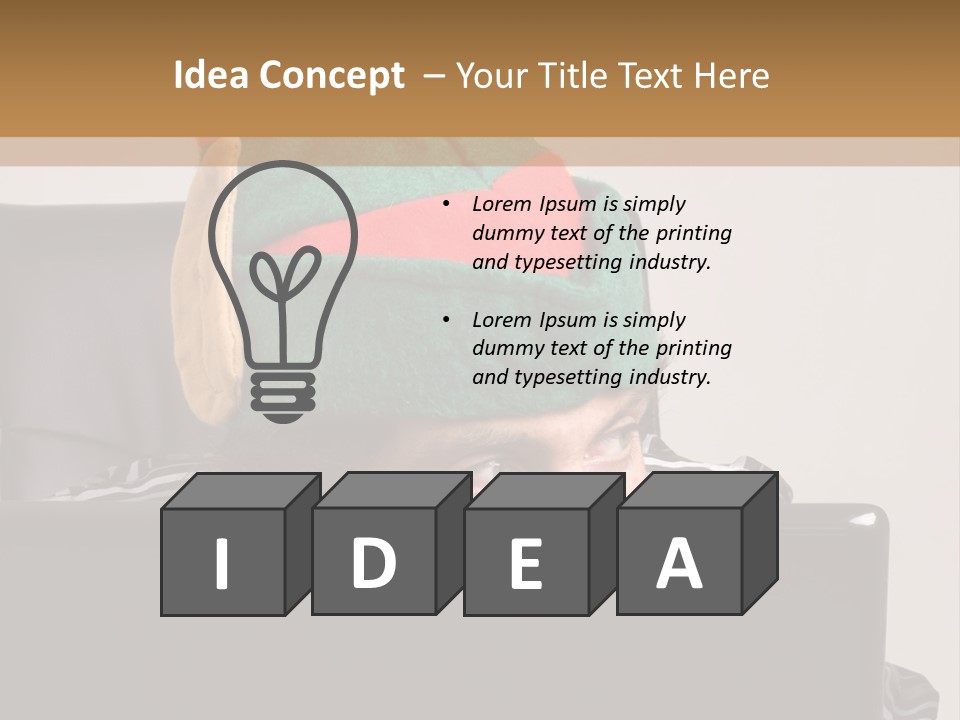 A Man Wearing A Elf Hat Sitting In Front Of A Laptop PowerPoint Template