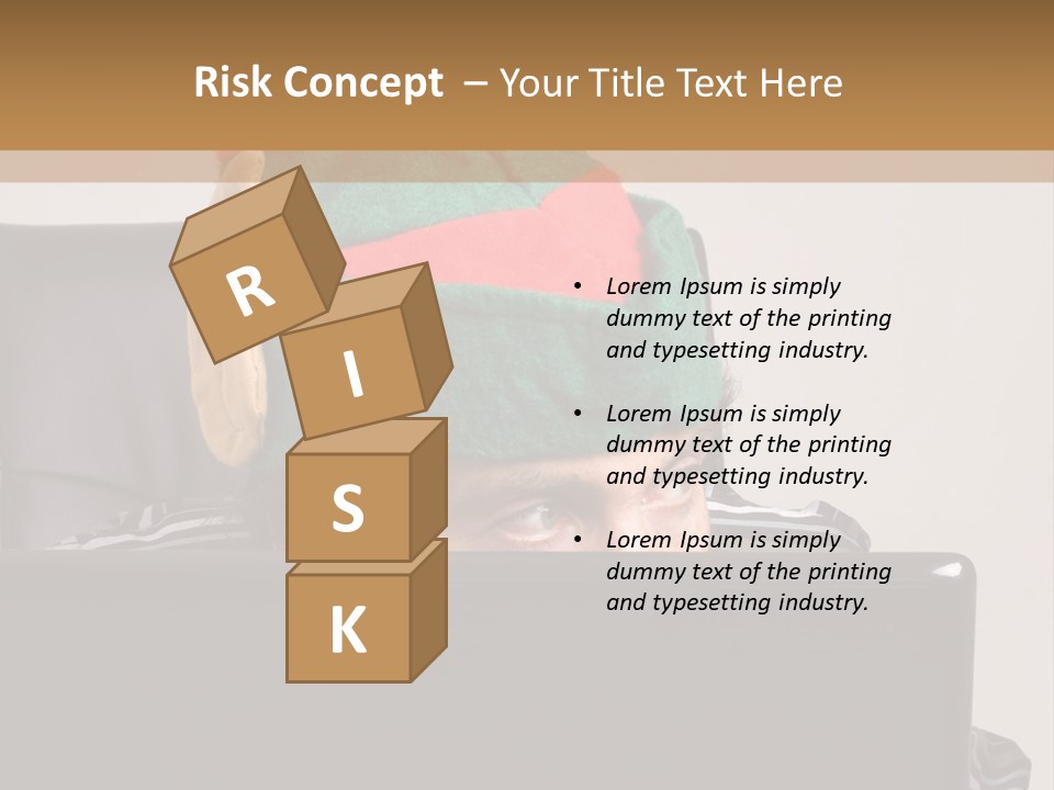 A Man Wearing A Elf Hat Sitting In Front Of A Laptop PowerPoint Template