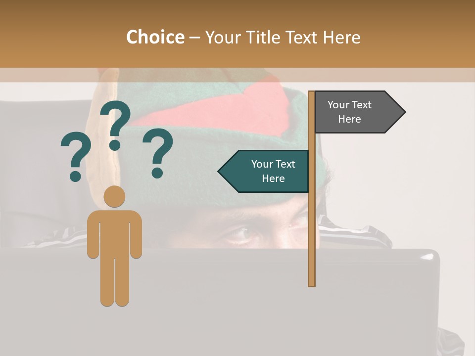 A Man Wearing A Elf Hat Sitting In Front Of A Laptop PowerPoint Template