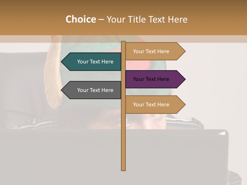 A Man Wearing A Elf Hat Sitting In Front Of A Laptop PowerPoint Template