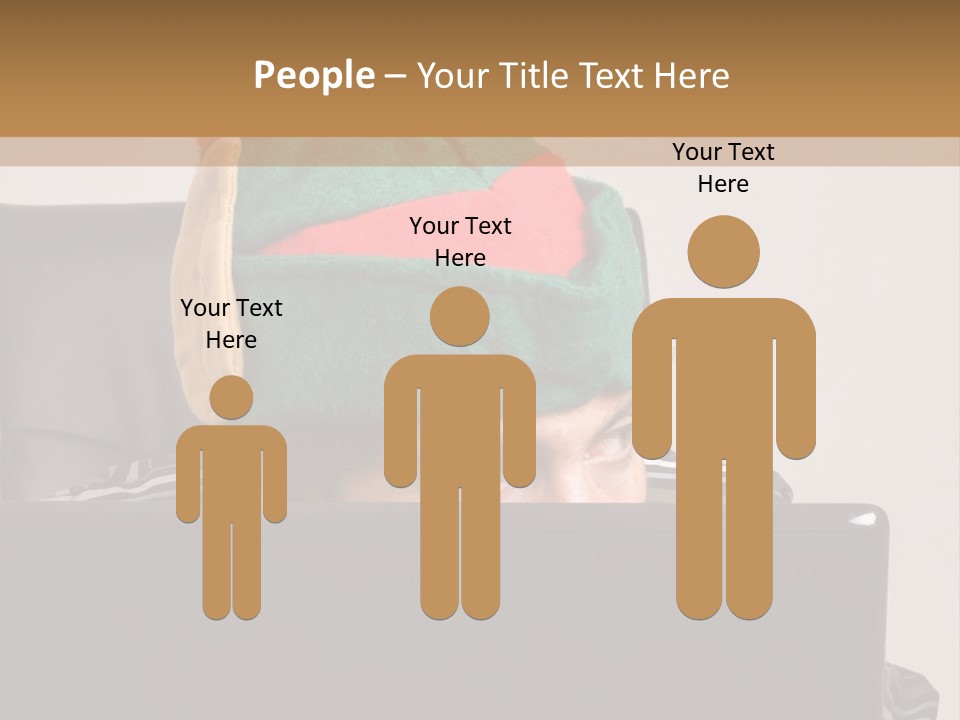 A Man Wearing A Elf Hat Sitting In Front Of A Laptop PowerPoint Template