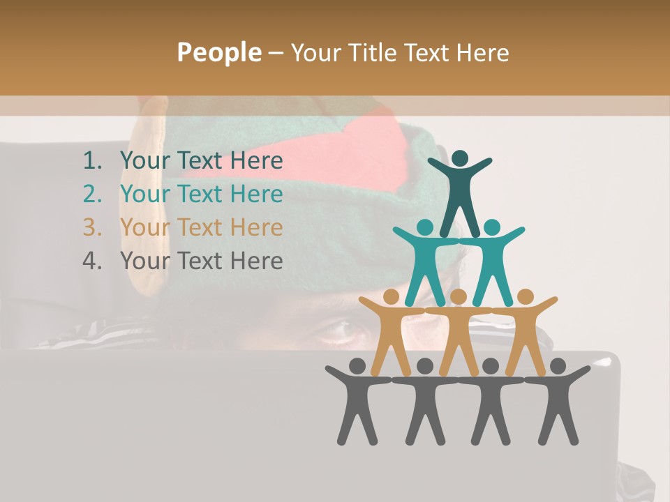 A Man Wearing A Elf Hat Sitting In Front Of A Laptop PowerPoint Template