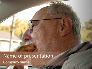 A Man In A Car Eating A Hot Dog PowerPoint Template