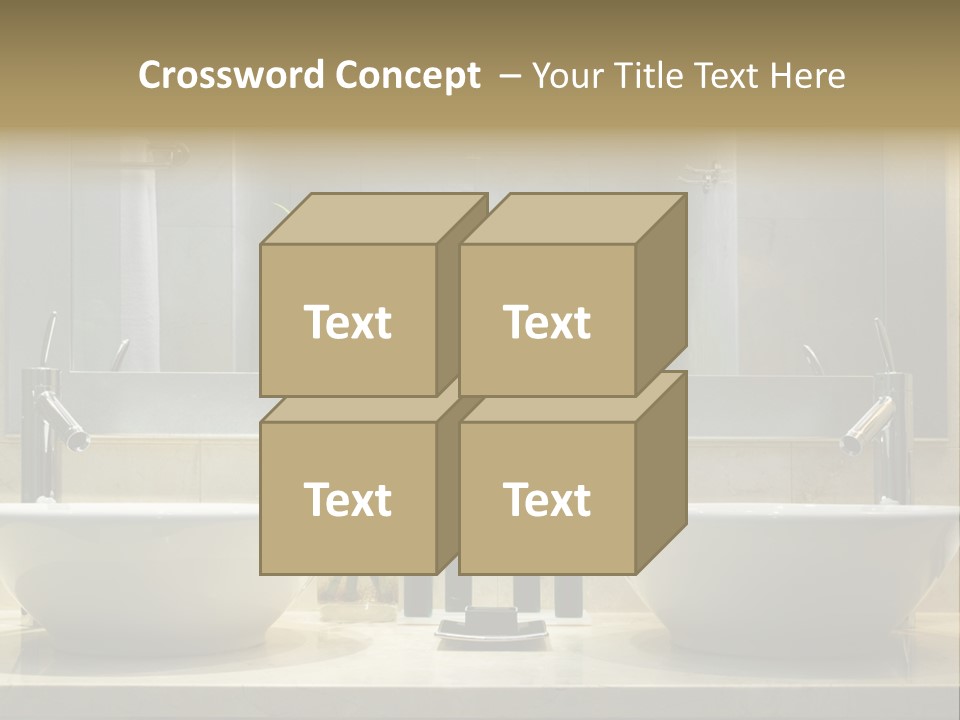 A Bathroom With Two Sinks And A Bamboo Plant PowerPoint Template