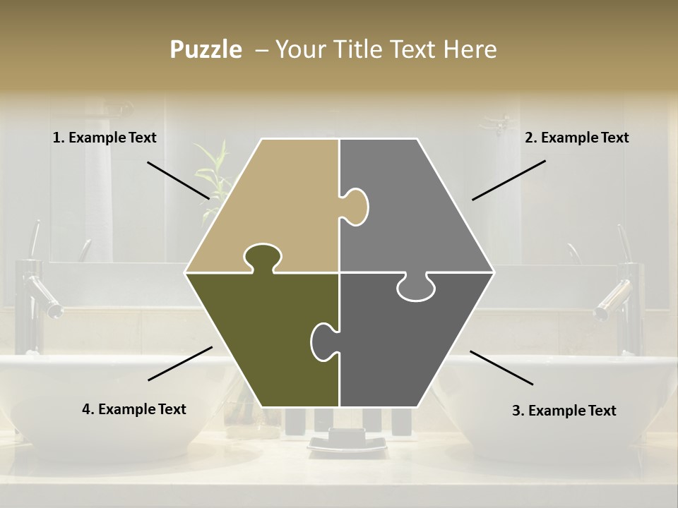 A Bathroom With Two Sinks And A Bamboo Plant PowerPoint Template