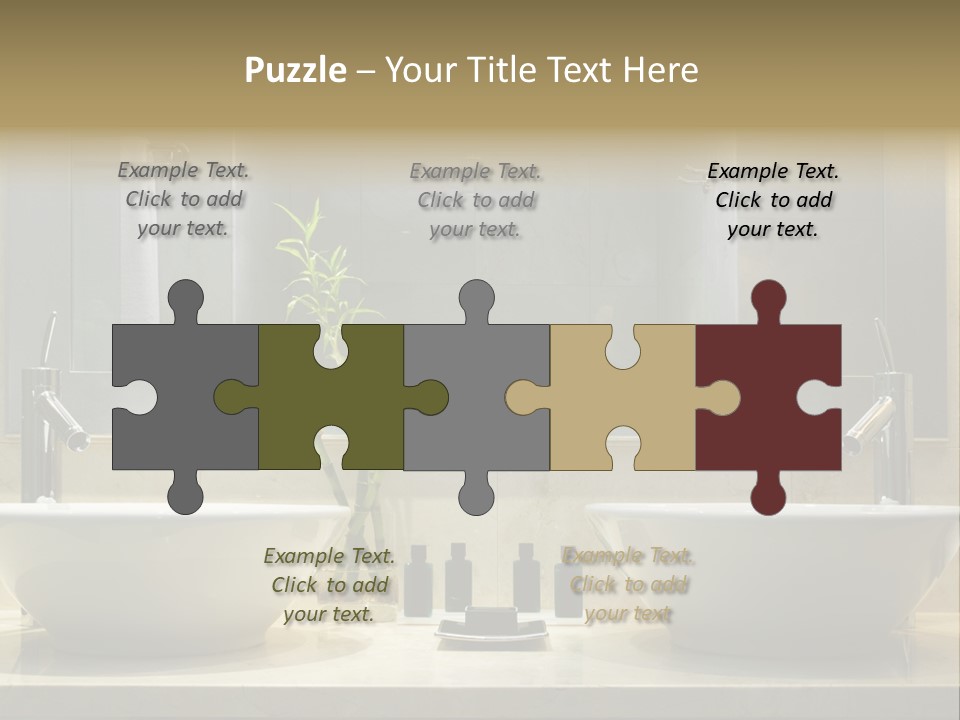 A Bathroom With Two Sinks And A Bamboo Plant PowerPoint Template