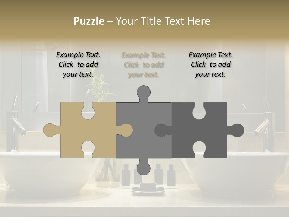 A Bathroom With Two Sinks And A Bamboo Plant PowerPoint Template