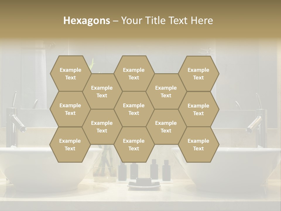 A Bathroom With Two Sinks And A Bamboo Plant PowerPoint Template