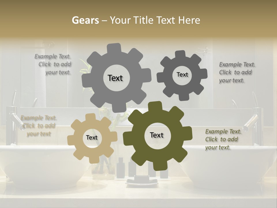 A Bathroom With Two Sinks And A Bamboo Plant PowerPoint Template