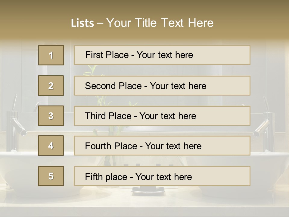 A Bathroom With Two Sinks And A Bamboo Plant PowerPoint Template