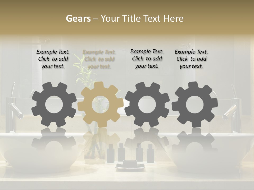 A Bathroom With Two Sinks And A Bamboo Plant PowerPoint Template