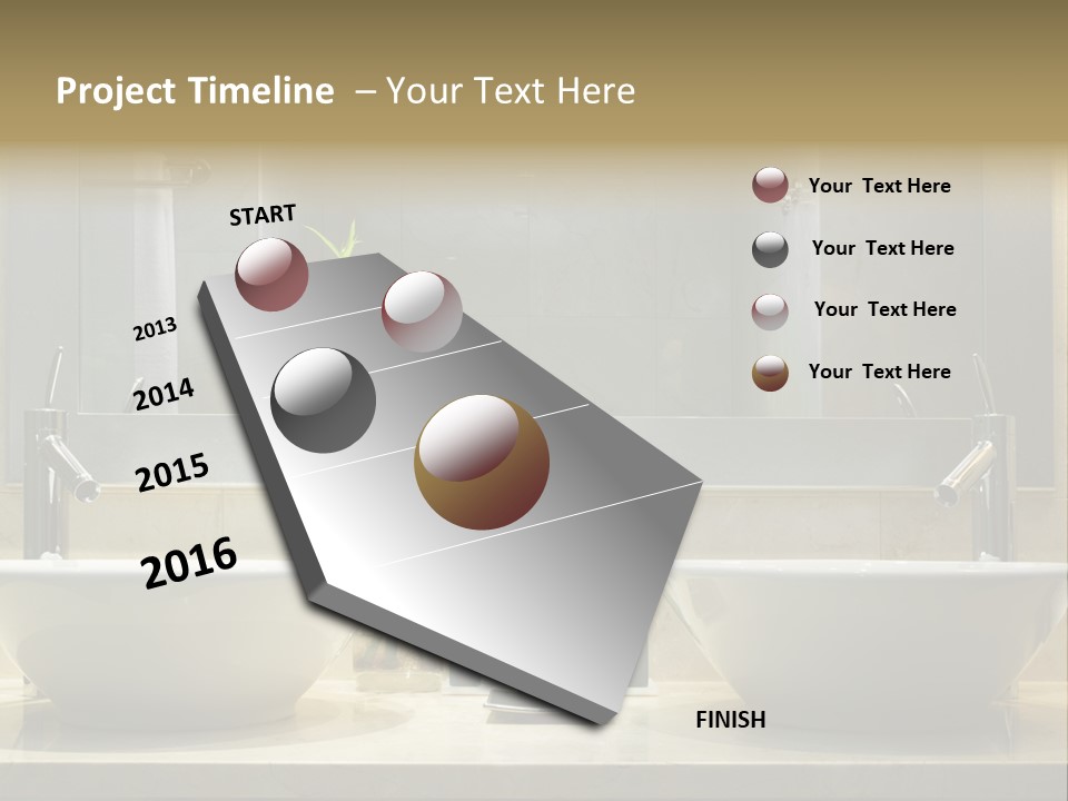 A Bathroom With Two Sinks And A Bamboo Plant PowerPoint Template