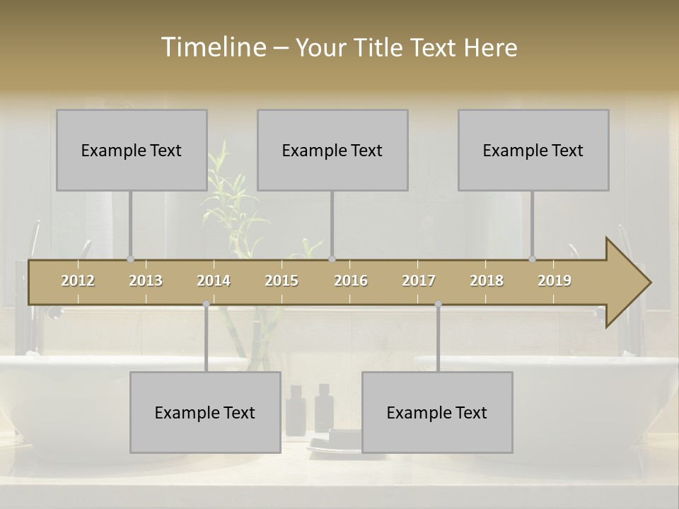 A Bathroom With Two Sinks And A Bamboo Plant PowerPoint Template