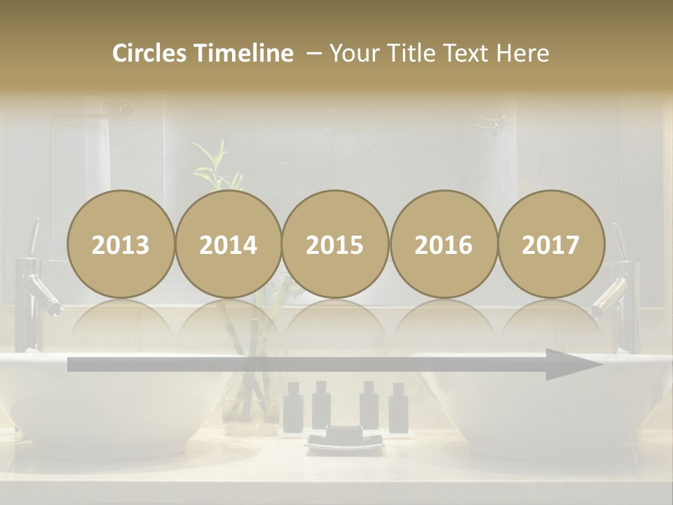 A Bathroom With Two Sinks And A Bamboo Plant PowerPoint Template