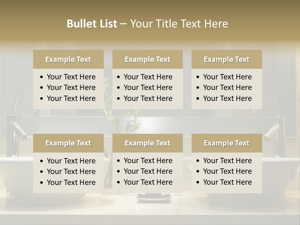 A Bathroom With Two Sinks And A Bamboo Plant PowerPoint Template