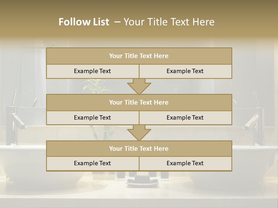 A Bathroom With Two Sinks And A Bamboo Plant PowerPoint Template