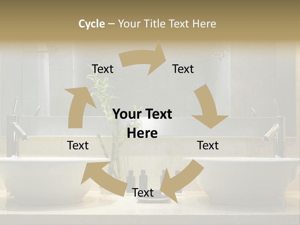 A Bathroom With Two Sinks And A Bamboo Plant PowerPoint Template