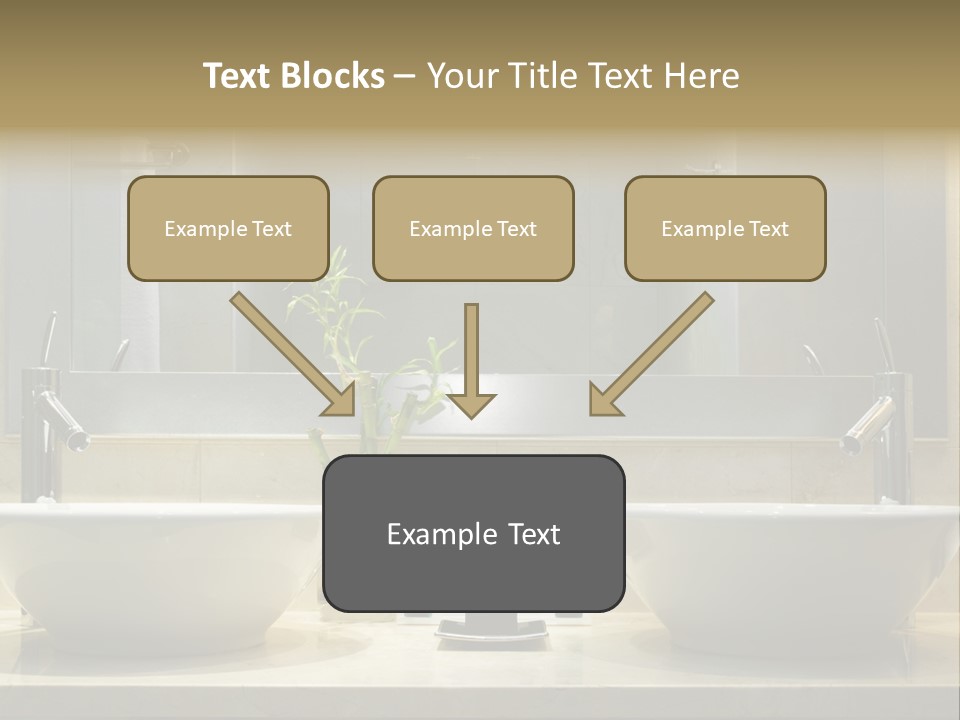 A Bathroom With Two Sinks And A Bamboo Plant PowerPoint Template