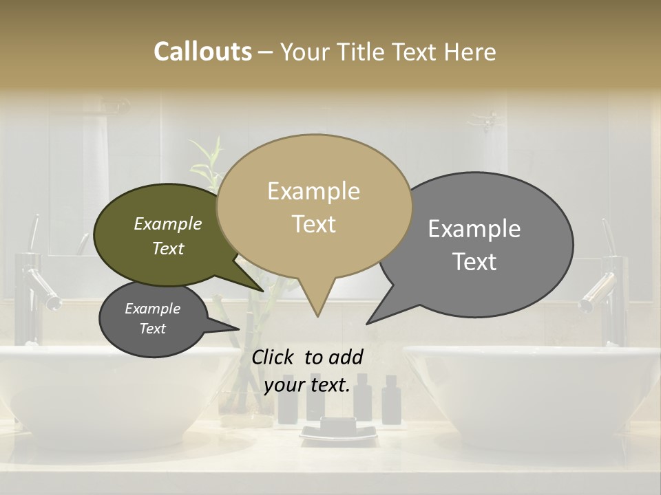 A Bathroom With Two Sinks And A Bamboo Plant PowerPoint Template
