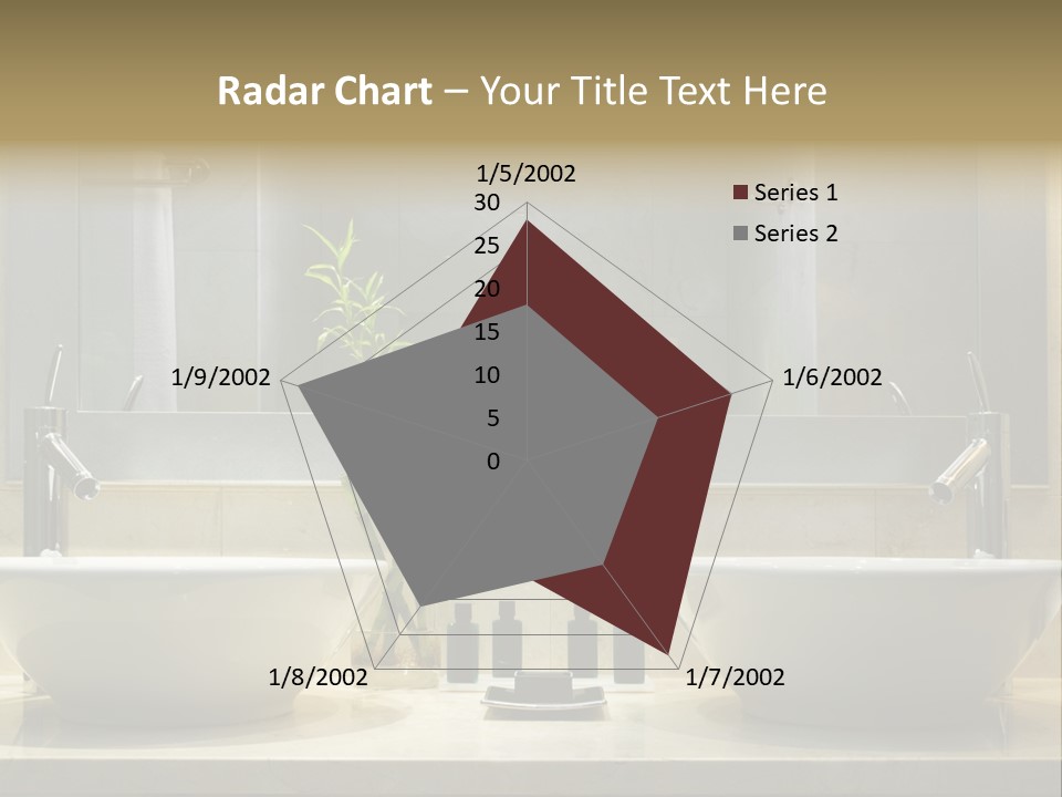 A Bathroom With Two Sinks And A Bamboo Plant PowerPoint Template