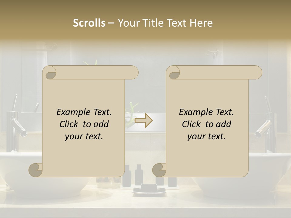 A Bathroom With Two Sinks And A Bamboo Plant PowerPoint Template