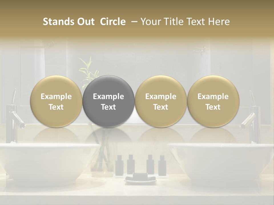 A Bathroom With Two Sinks And A Bamboo Plant PowerPoint Template