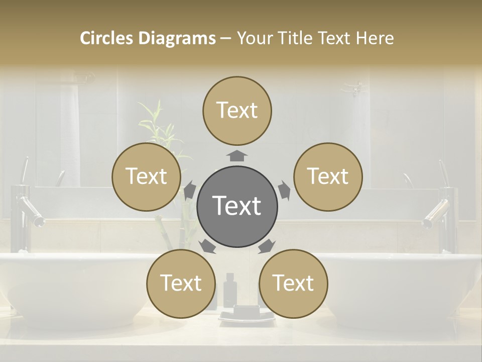 A Bathroom With Two Sinks And A Bamboo Plant PowerPoint Template