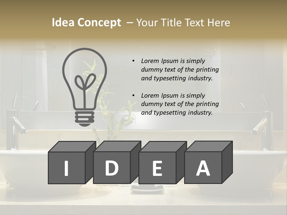 A Bathroom With Two Sinks And A Bamboo Plant PowerPoint Template