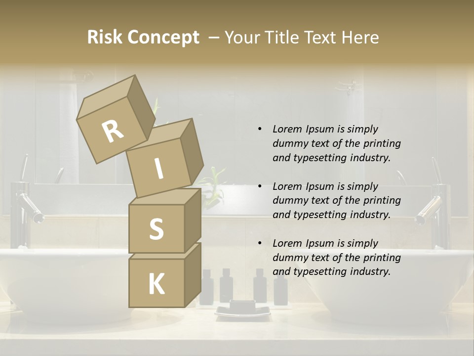 A Bathroom With Two Sinks And A Bamboo Plant PowerPoint Template