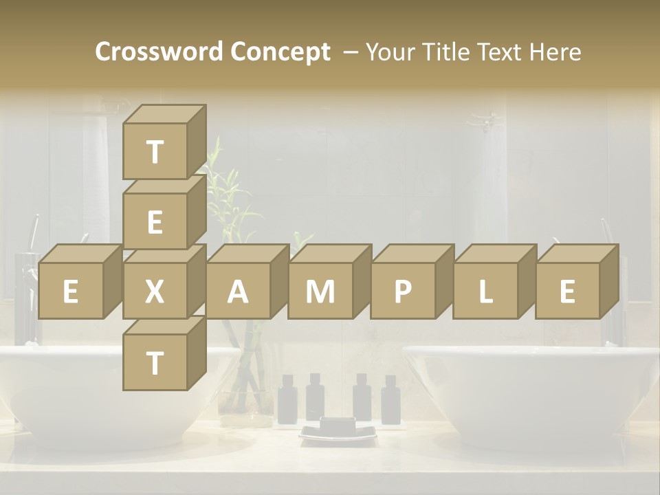 A Bathroom With Two Sinks And A Bamboo Plant PowerPoint Template