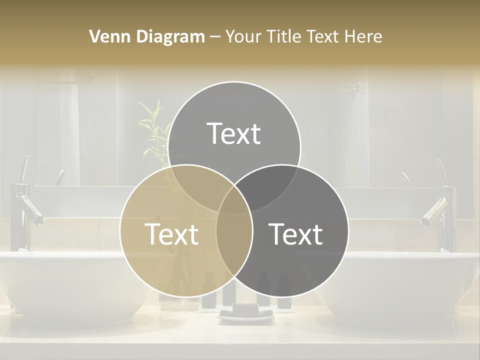 A Bathroom With Two Sinks And A Bamboo Plant PowerPoint Template