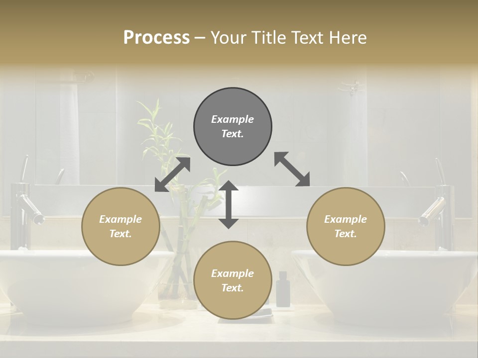 A Bathroom With Two Sinks And A Bamboo Plant PowerPoint Template