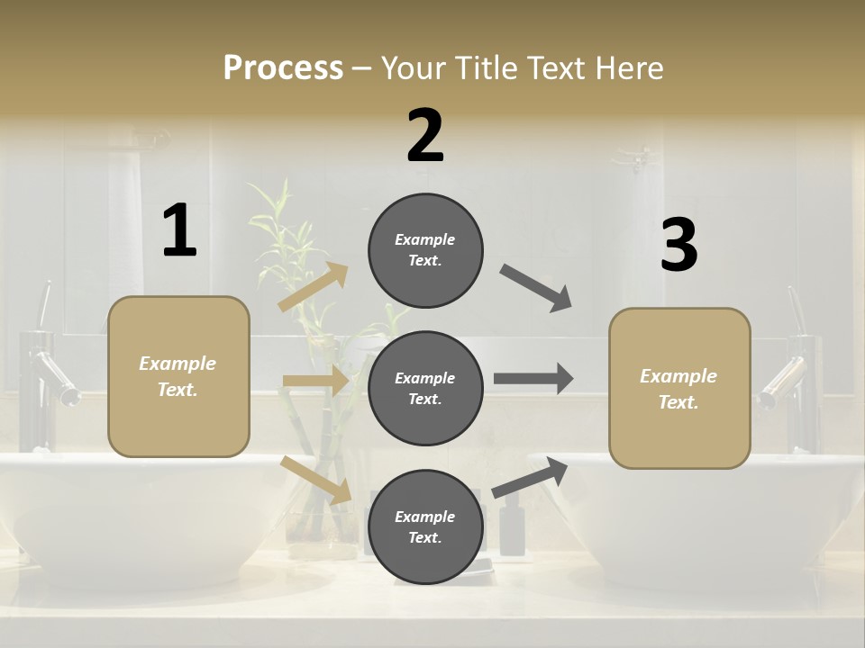 A Bathroom With Two Sinks And A Bamboo Plant PowerPoint Template