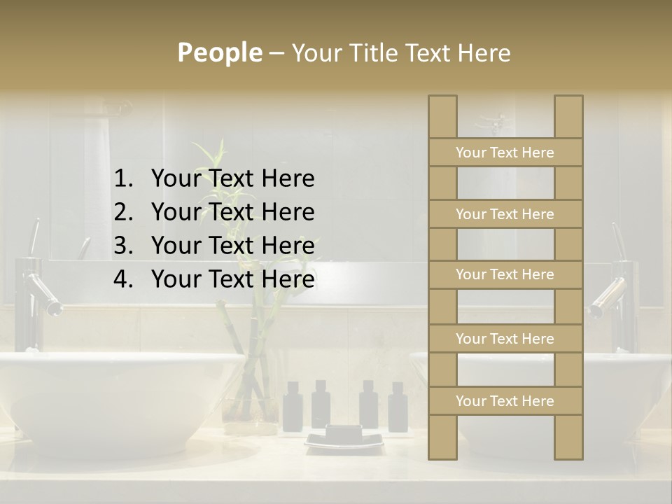 A Bathroom With Two Sinks And A Bamboo Plant PowerPoint Template