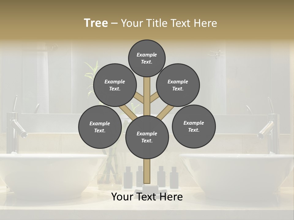 A Bathroom With Two Sinks And A Bamboo Plant PowerPoint Template