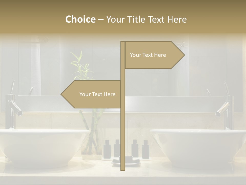 A Bathroom With Two Sinks And A Bamboo Plant PowerPoint Template