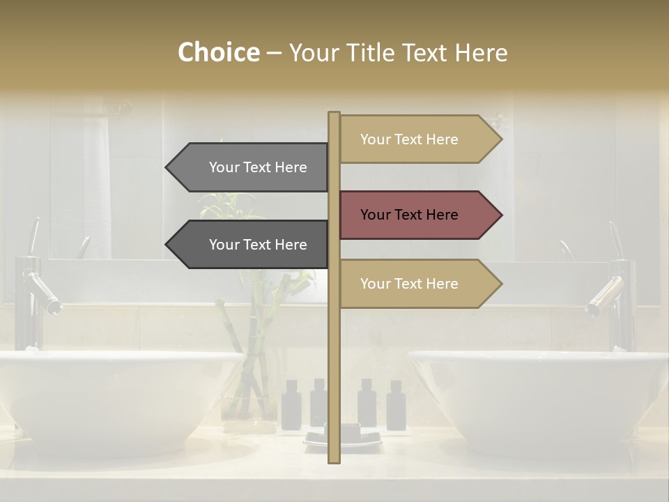 A Bathroom With Two Sinks And A Bamboo Plant PowerPoint Template
