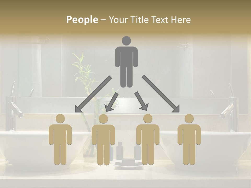 A Bathroom With Two Sinks And A Bamboo Plant PowerPoint Template