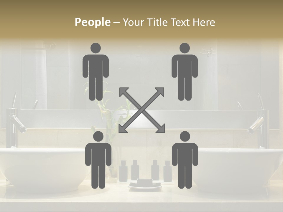 A Bathroom With Two Sinks And A Bamboo Plant PowerPoint Template
