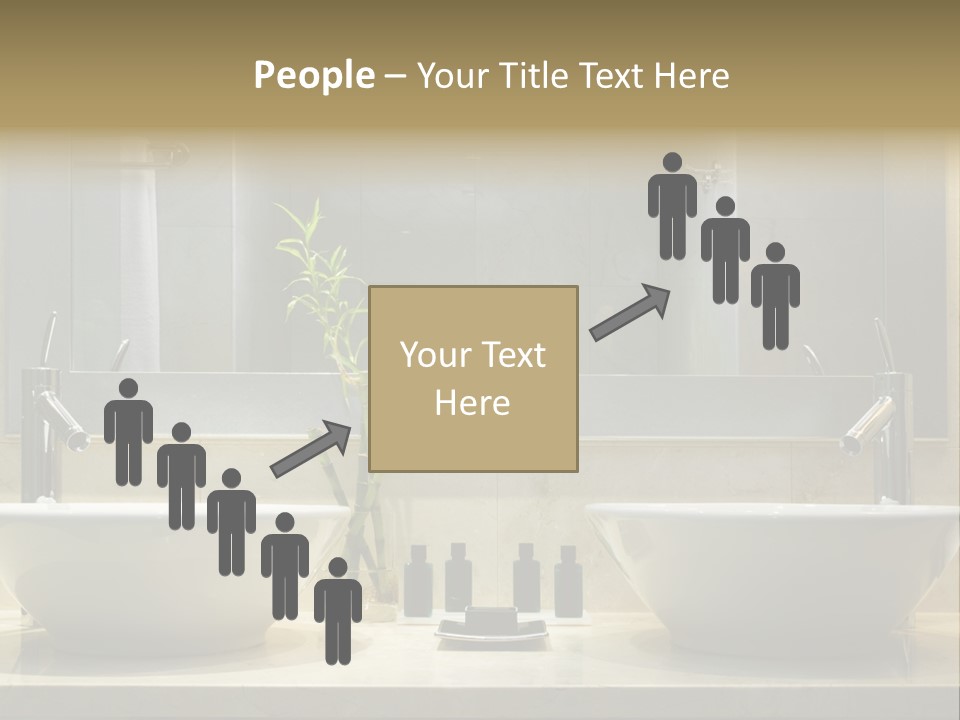 A Bathroom With Two Sinks And A Bamboo Plant PowerPoint Template