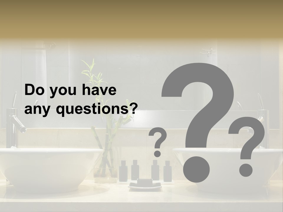 A Bathroom With Two Sinks And A Bamboo Plant PowerPoint Template