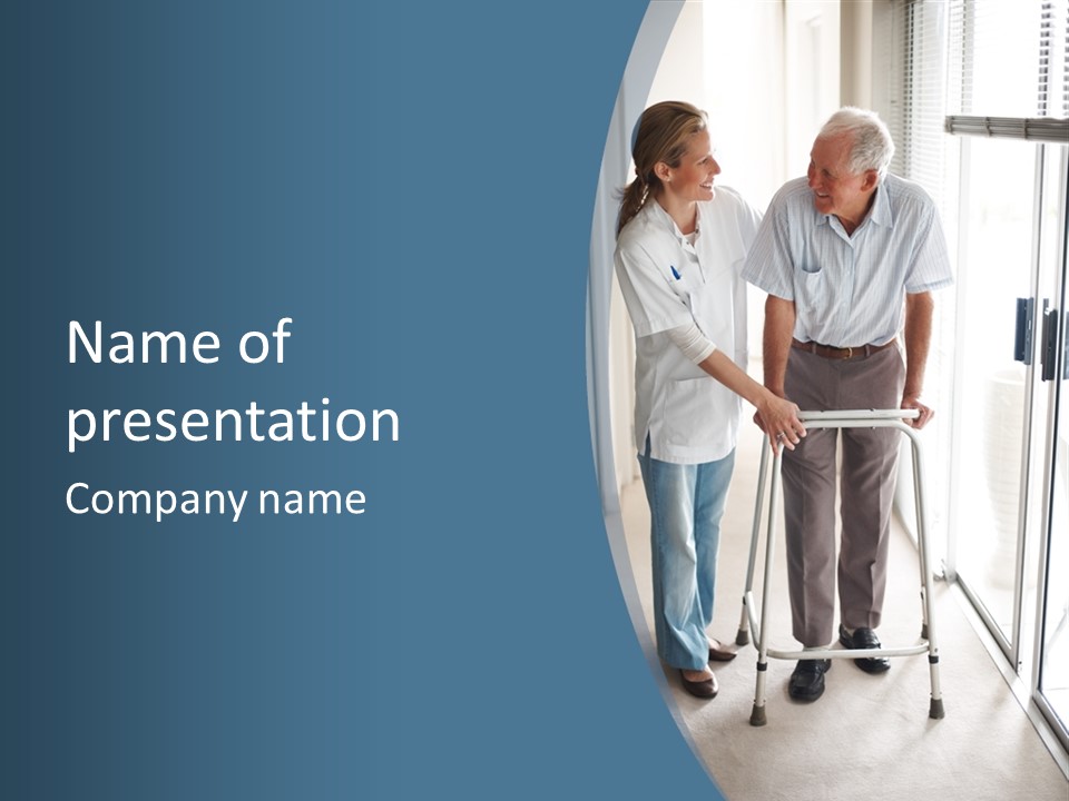 A Nurse Helping A Patient With A Walker PowerPoint Template