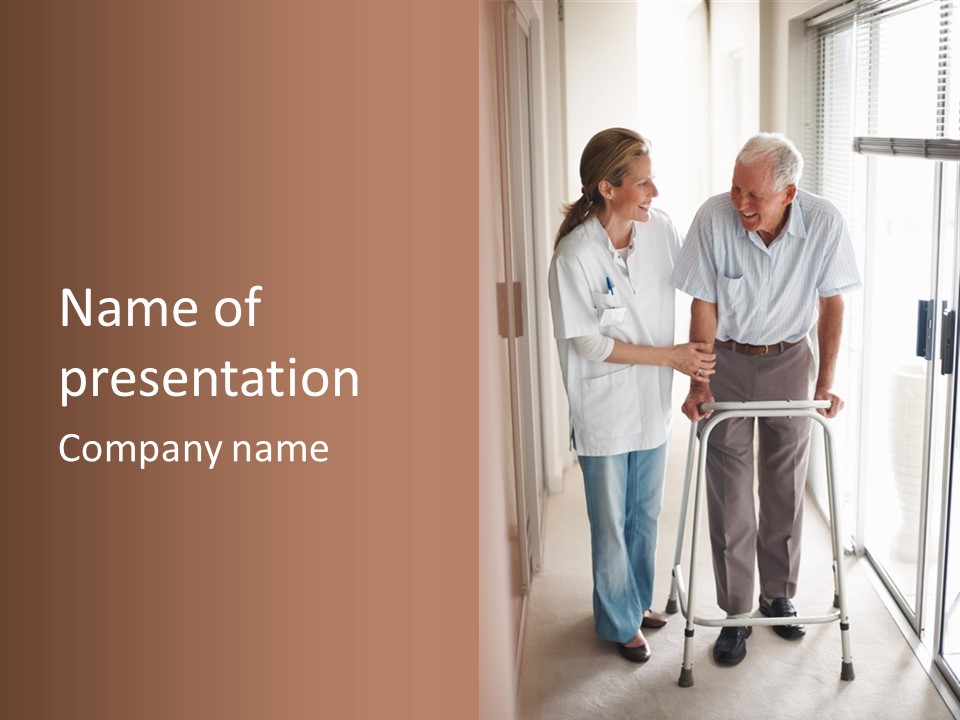 A Nurse Helping A Patient With A Walker PowerPoint Template