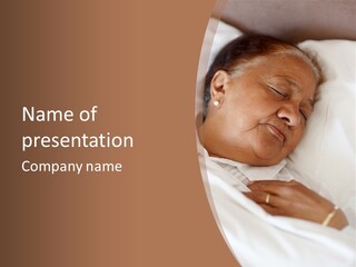 A Woman Sleeping In A Bed With Her Eyes Closed PowerPoint Template