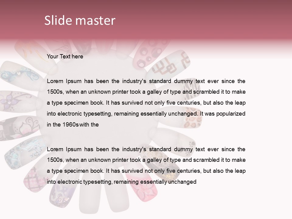 A Circle Of Nails With Different Designs On Them PowerPoint Template